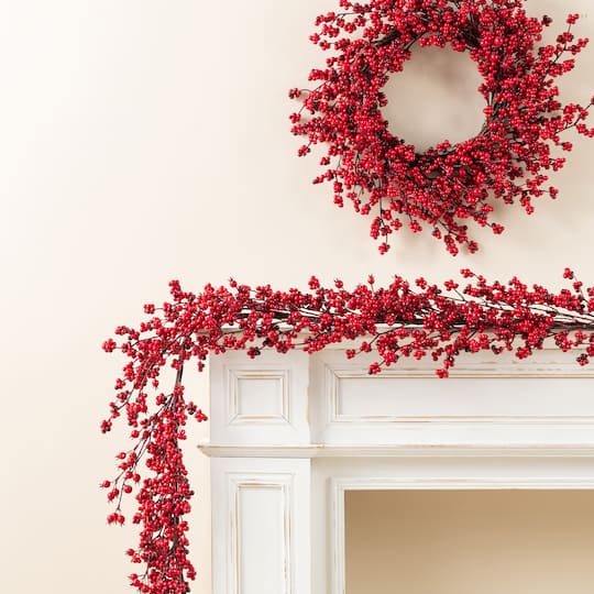 Glitzhome® 6ft. Christmas Red Berries Garland, Set of 2